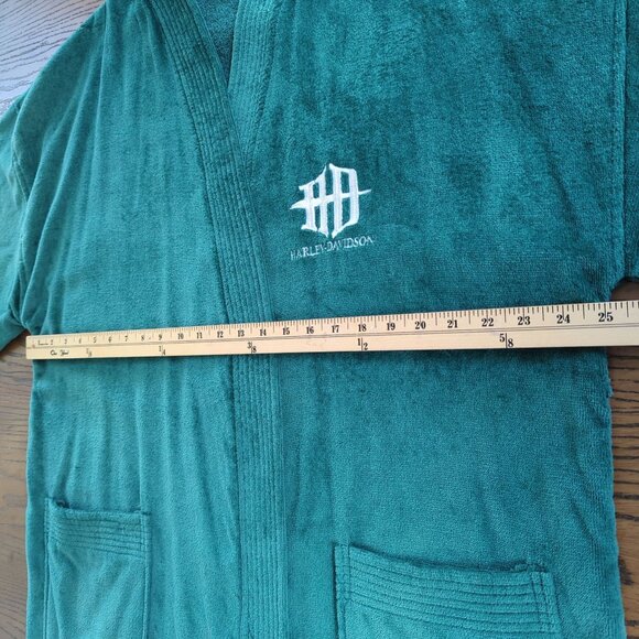 Vintage Harley-Davidson Green Terry cloth Bathrobe OSFM two belted with Pockets - Picture 14 of 16